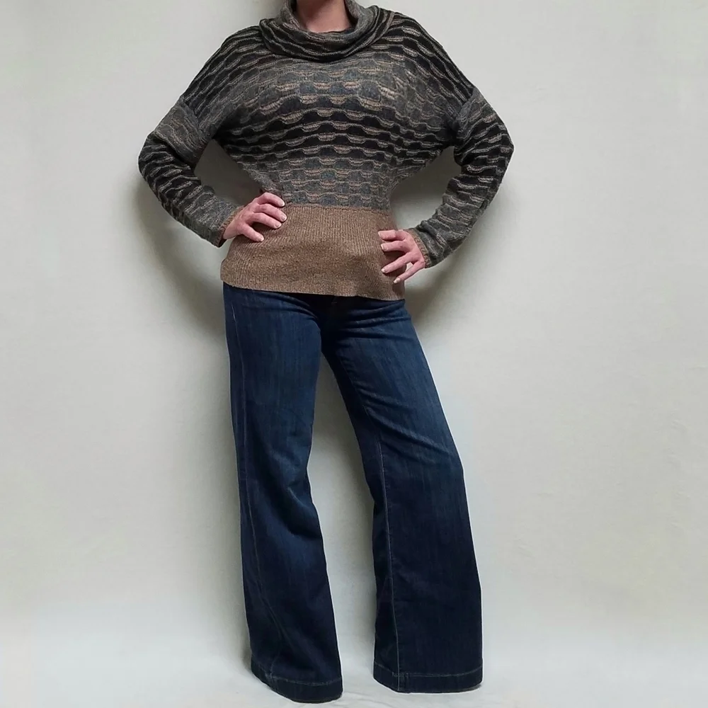 VINTAGE Y2K Jones New York Wool Mohair Multi-Knit Batwing Turtleneck Sweater XL